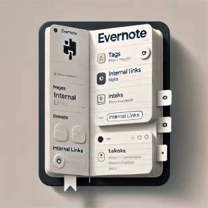 Interface do aplicativo Evernote exibindo uma nota organizada em um notebook com tags.