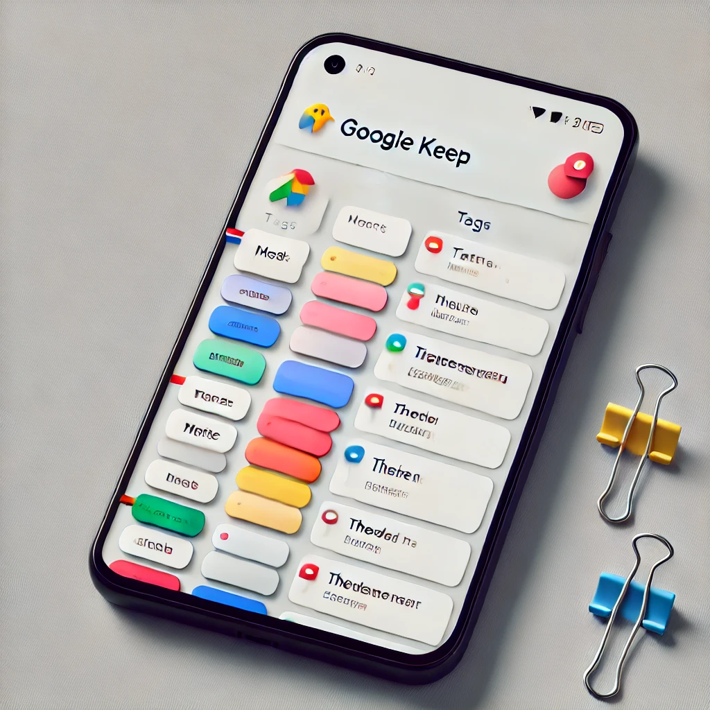 Interface do aplicativo Google Keep exibindo uma lista de notas coloridas e organizadas por etiquetas.