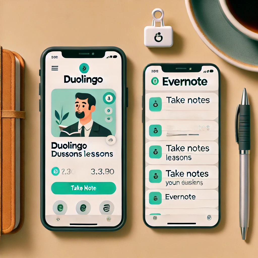 Uso do Duolingo com o aplicativo de anotações Evernote