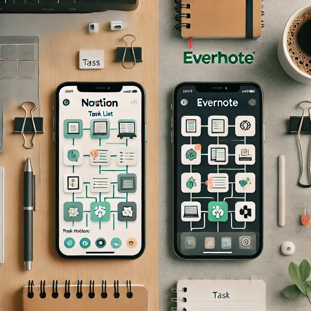 Funcionalidades do Notion e Evernote lado a lado