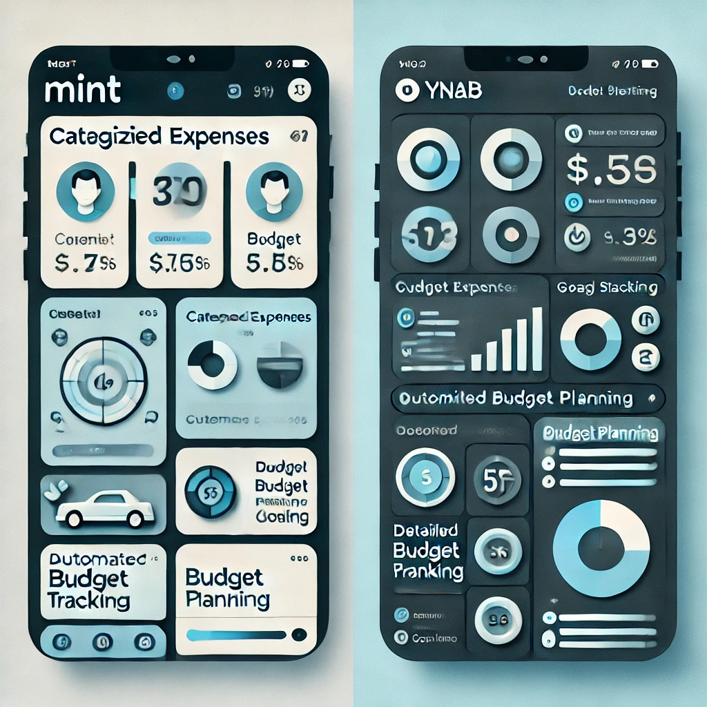 Comparação entre os aplicativos Mint e YNAB.