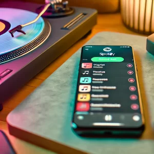 Interface do aplicativo Spotify em um smartphone, exibindo uma seção de playlists com cores vibrantes.