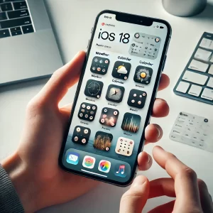 Usuário adicionando widgets personalizados na tela inicial de um iPhone com iOS 18.