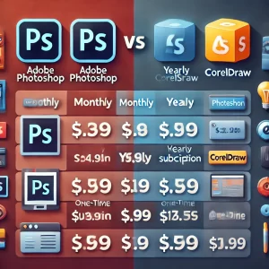 Comparação de Preços entre Adobe Photoshop e CorelDRAW