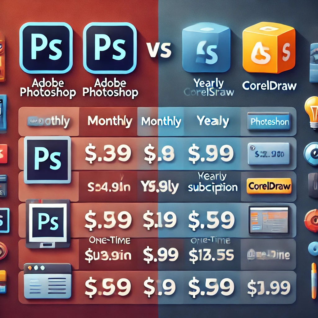 Comparação de Preços entre Adobe Photoshop e CorelDRAW